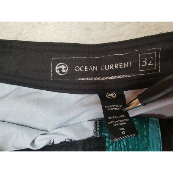 Ocean Current Mens Swim Board Shorts Size 32 Drawstring Waist Green Leaf Gray - Picture 3 of 6